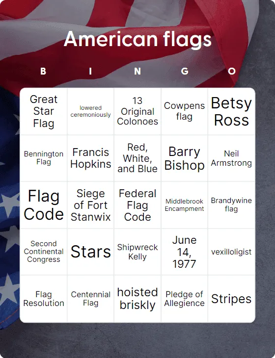 American flags bingo card template