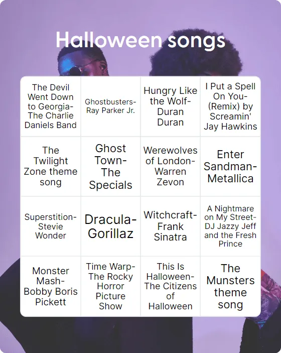 Halloween songs bingo