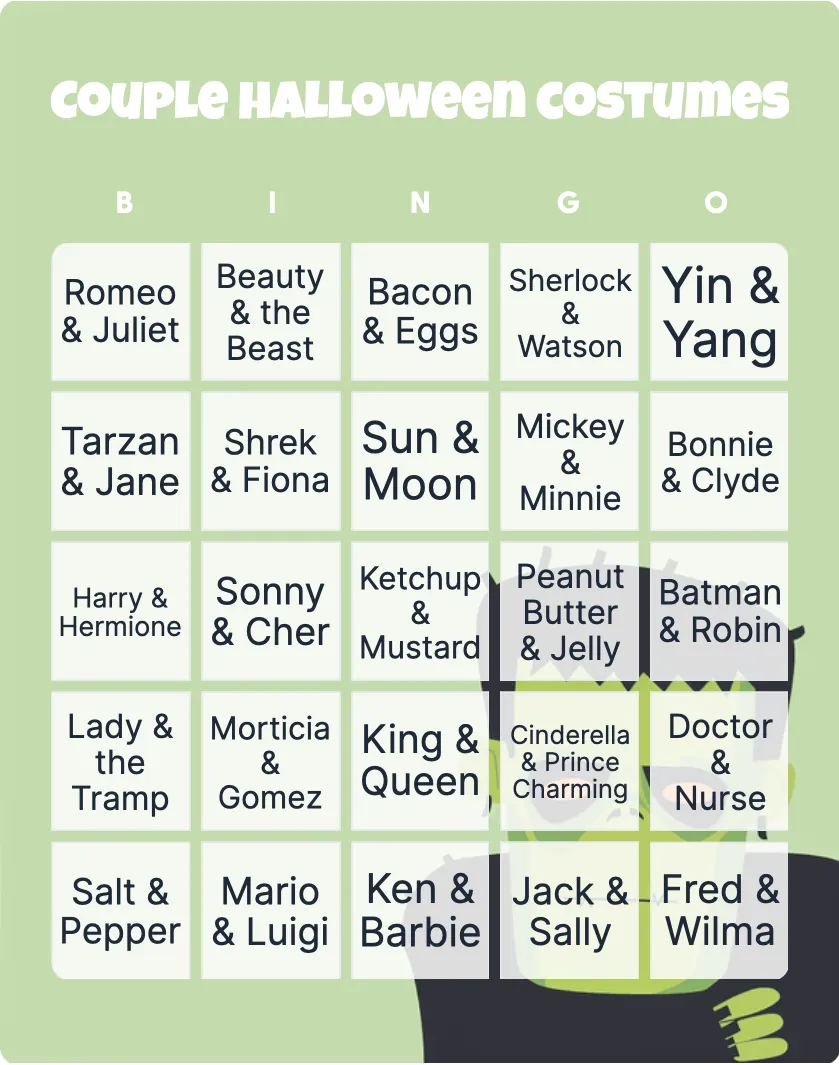 Couple halloween costumes bingo