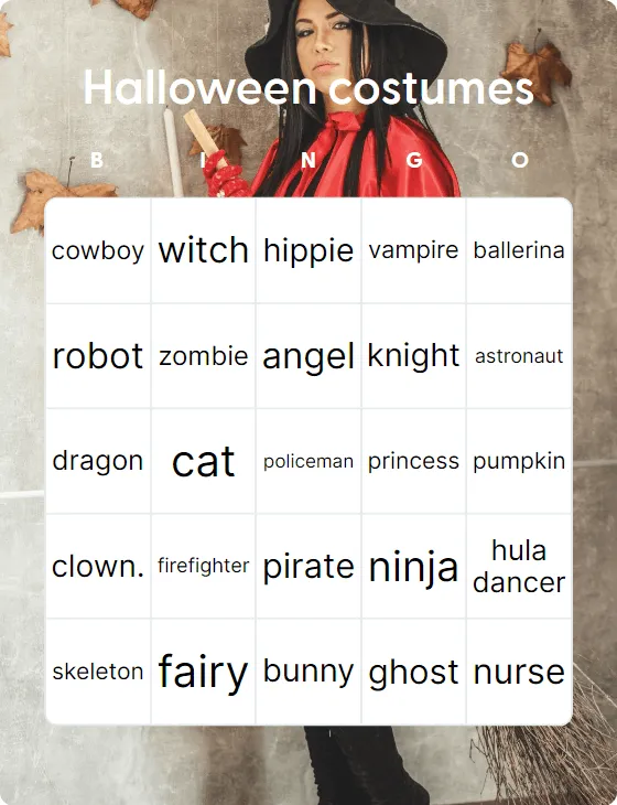 Halloween costumes bingo