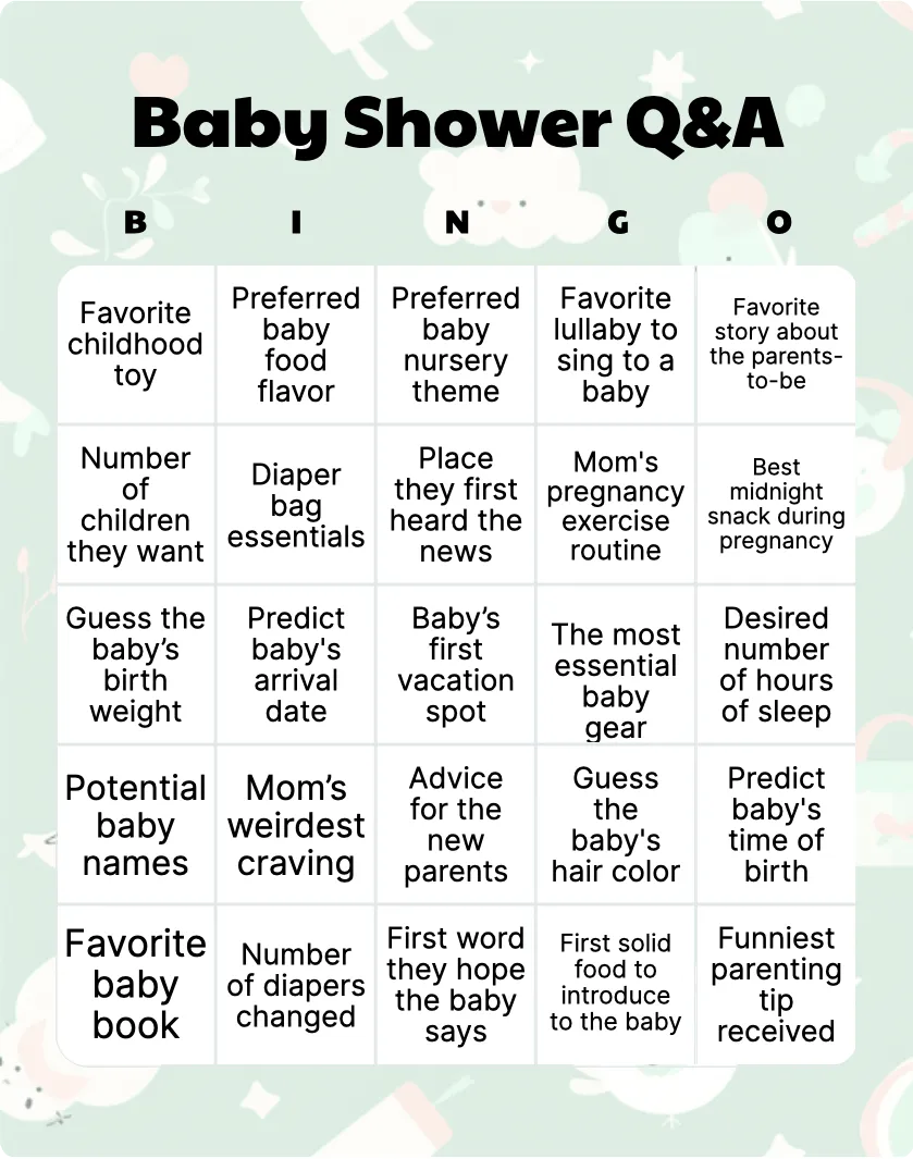 Baby Shower Q&A bingo