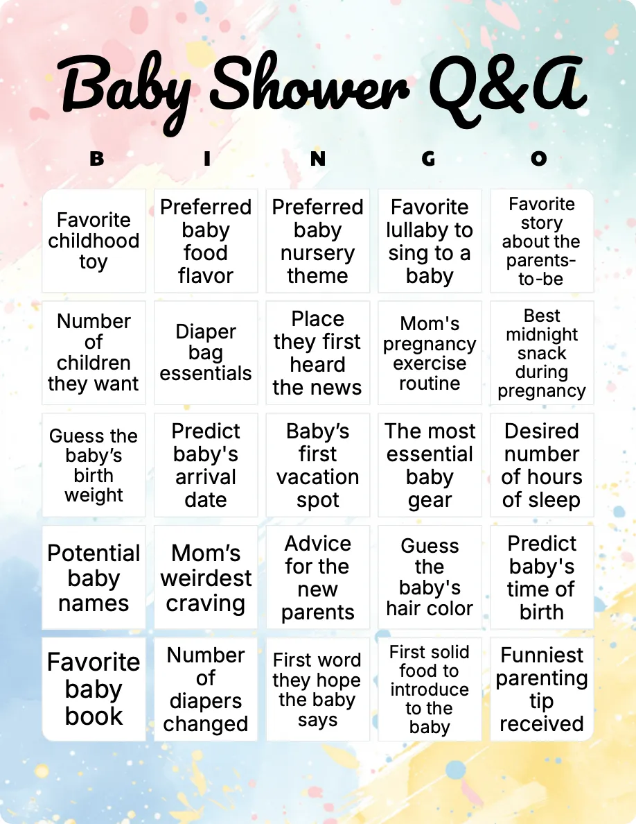 Baby Shower Q&A bingo