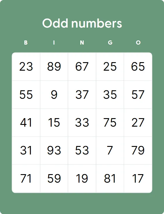 Odd numbers bingo
