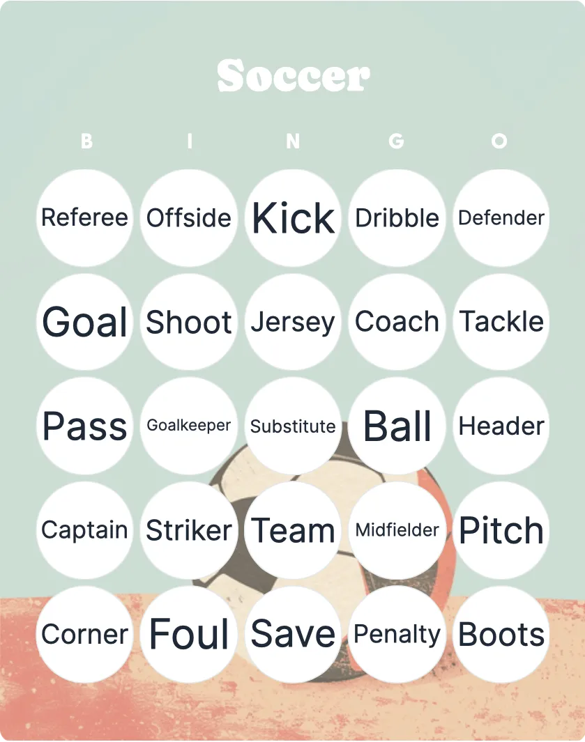 Soccer bingo card template