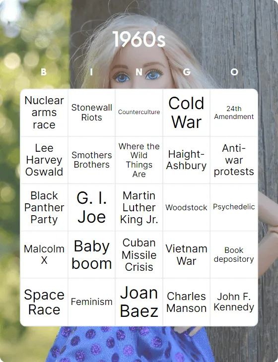 1960s bingo card template