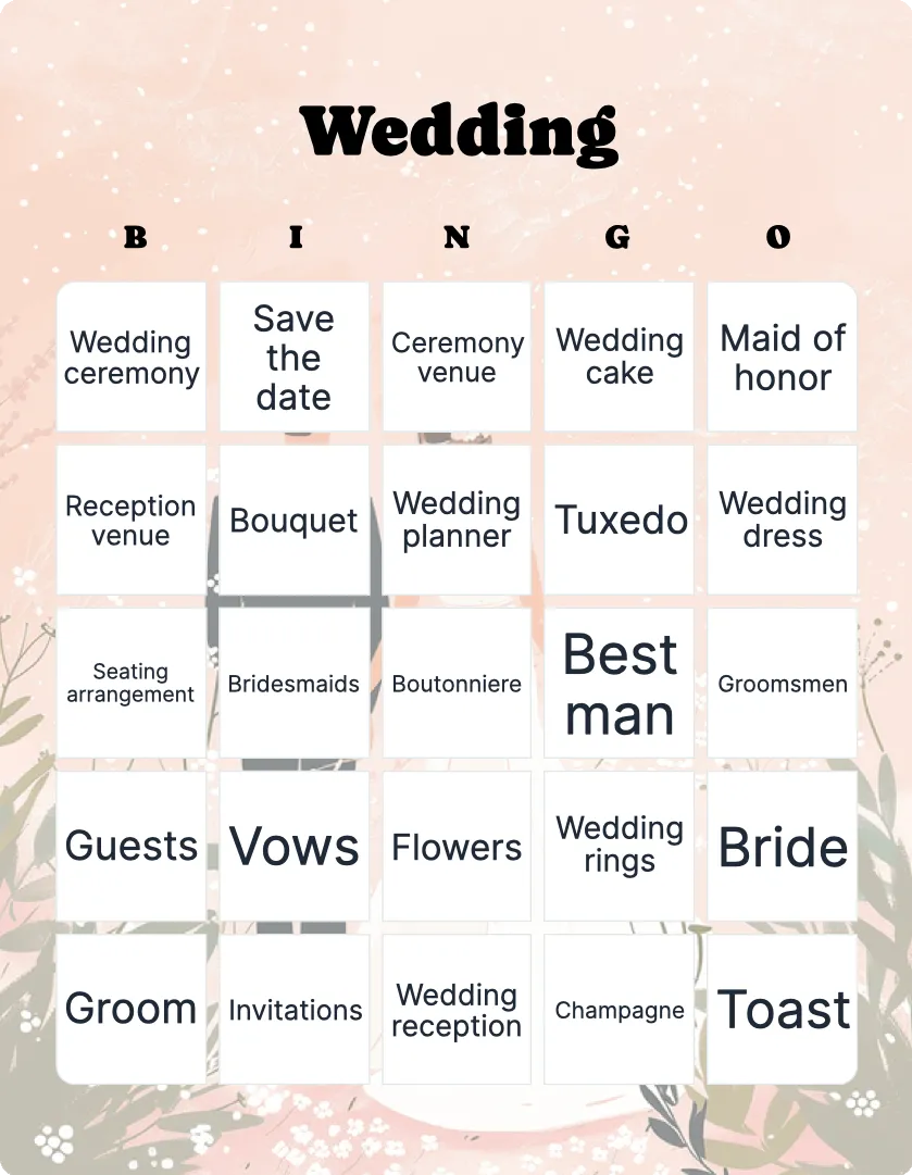 Wedding Bingo: Printable & Customizable - Bingo Card Creator