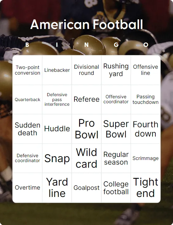Football bingo card template