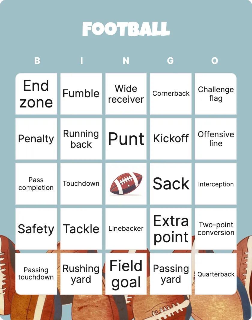 Football bingo card template