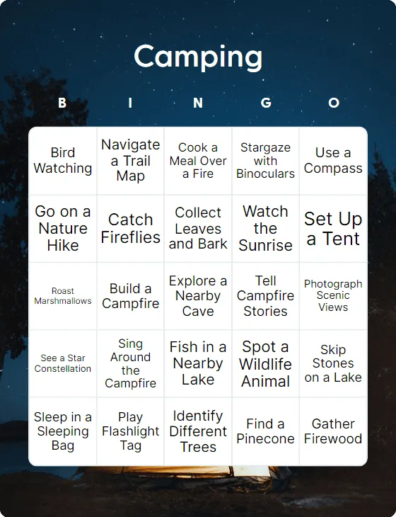 Camping bingo