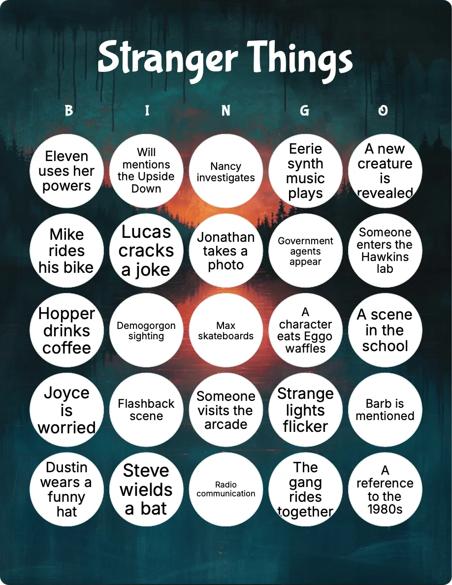 Stranger Things bingo