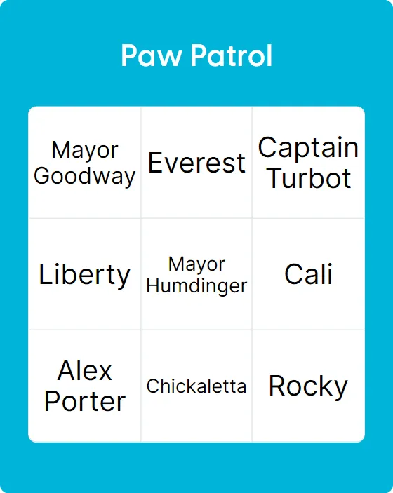 Paw Patrol bingo
