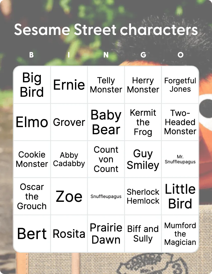 Sesame Street characters bingo