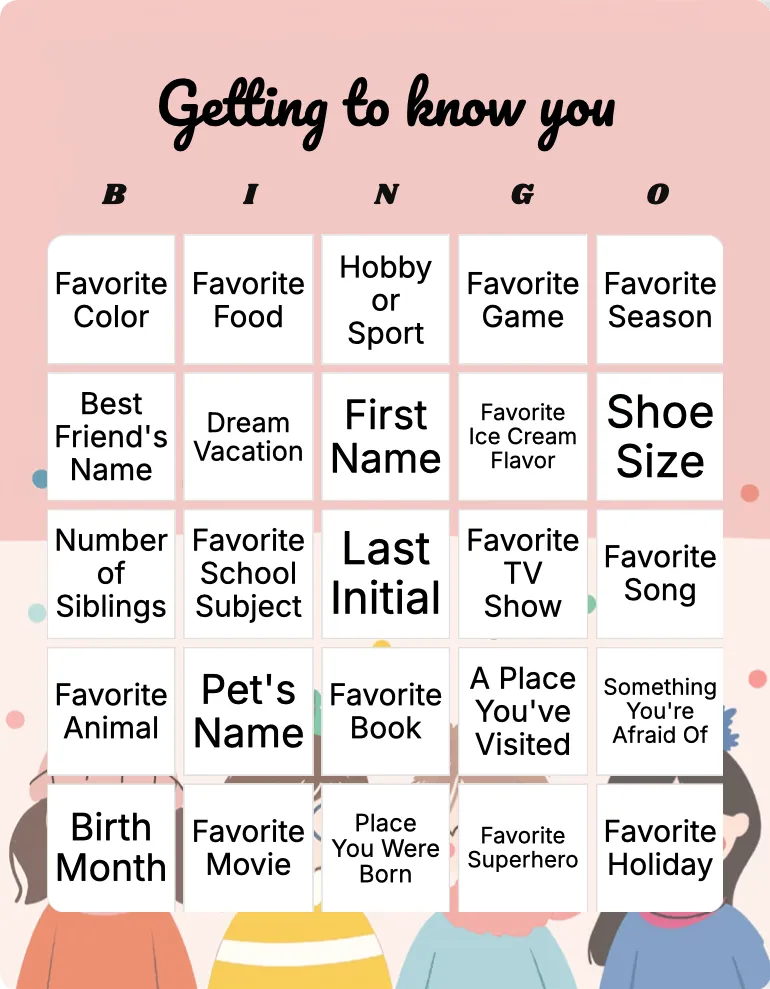 Get to know you bingo card template