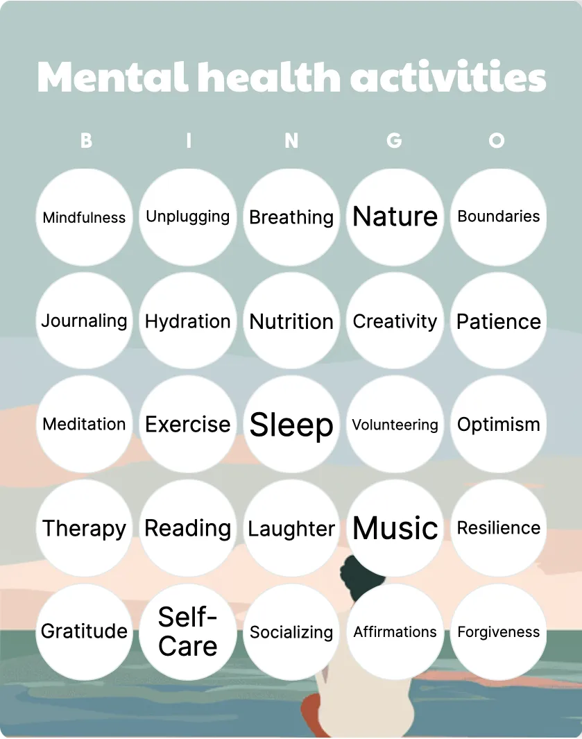 Mental Health Activities Bingo Printable Customizable Bingo Card Creator