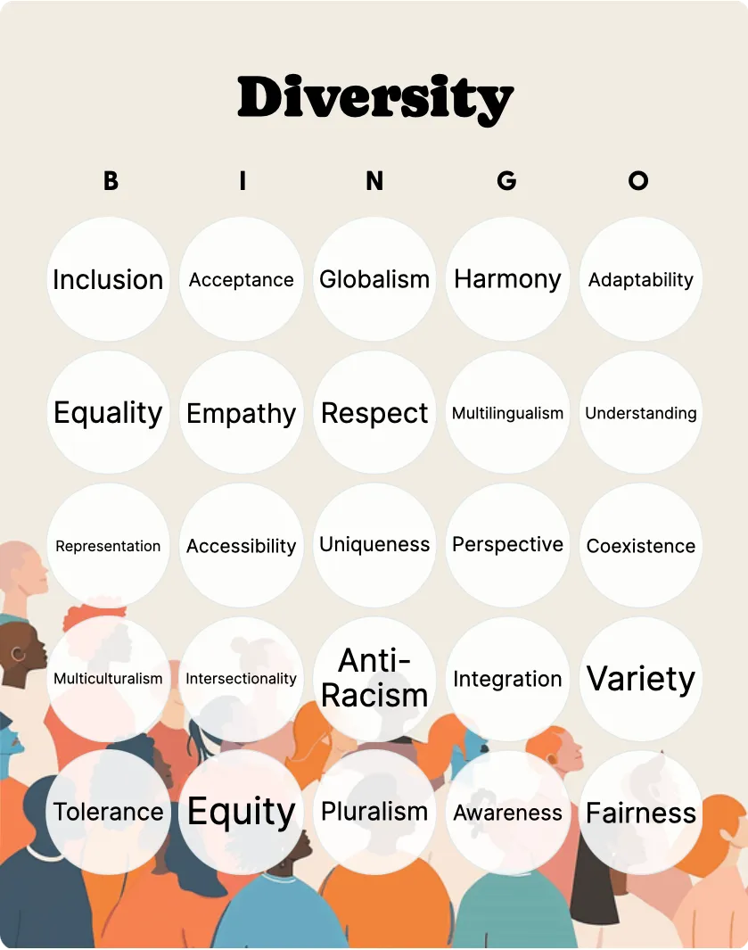 Diversity bingo card template