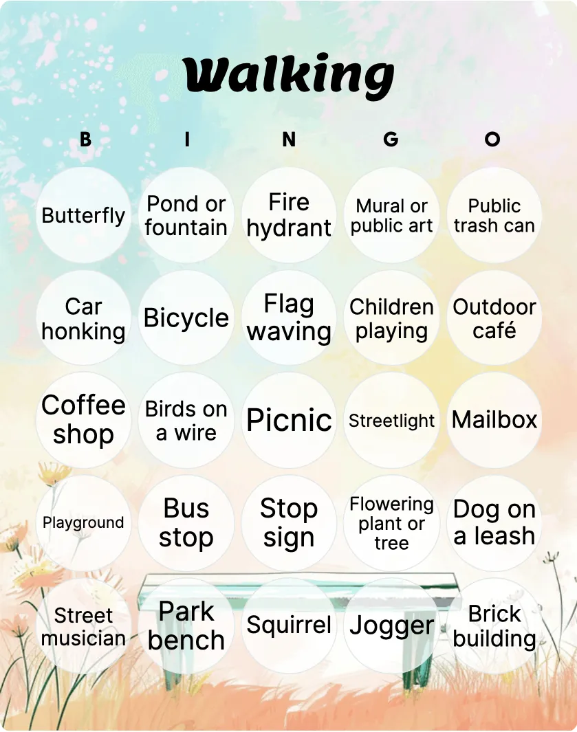 Walking bingo card template