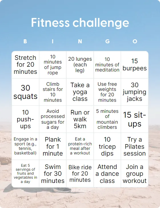 Fitness challenge bingo