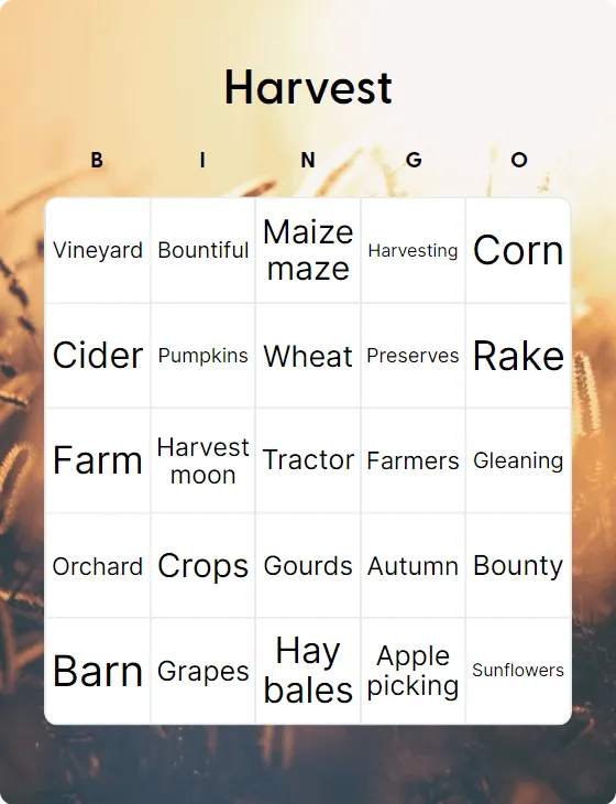Harvest bingo