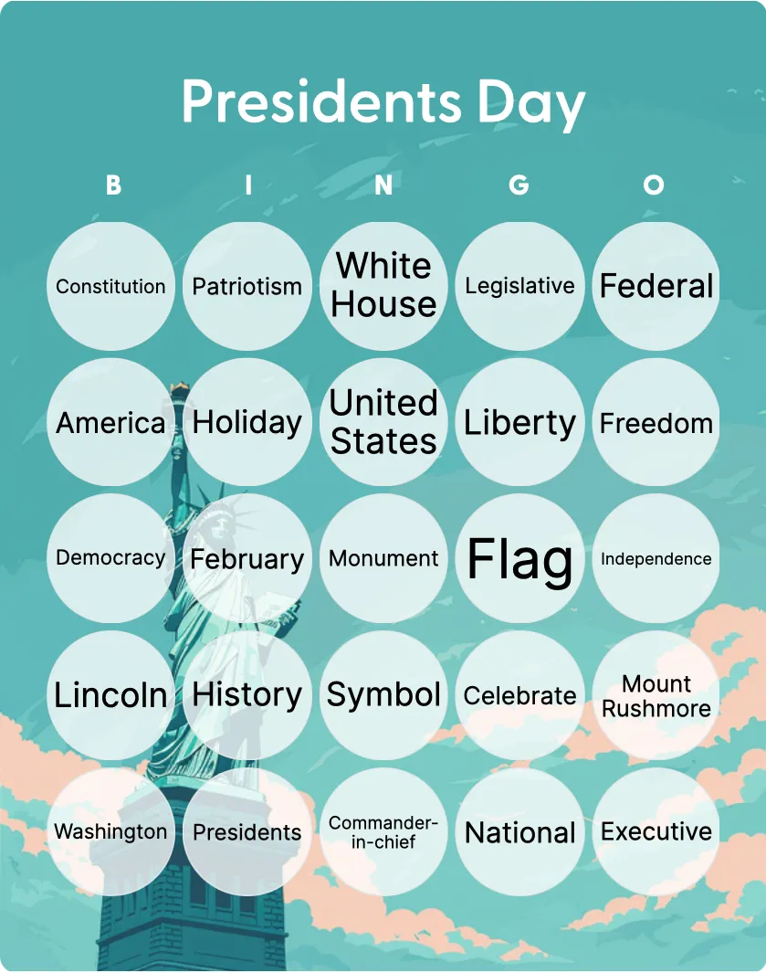 Presidents Day bingo card template