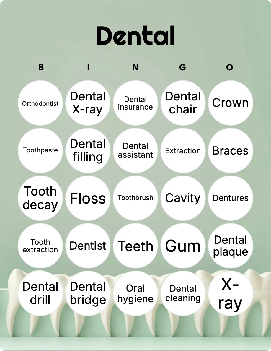 Dental bingo card template