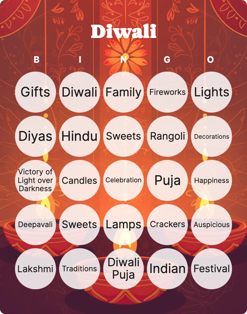 Diwali bingo card template