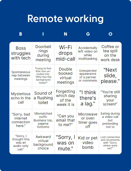 Remote working bingo