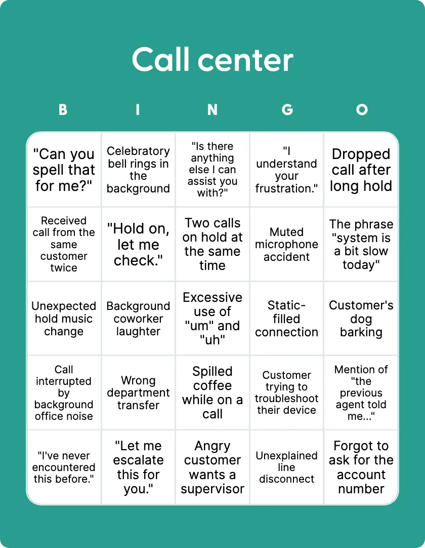 Call center bingo