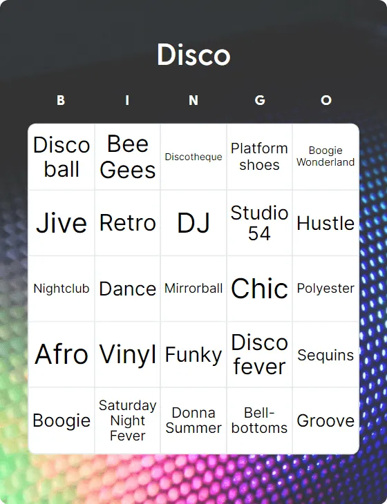 Disco songs bingo