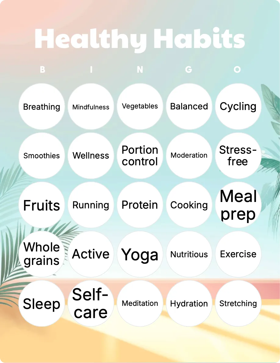 Healthy Habits bingo card template