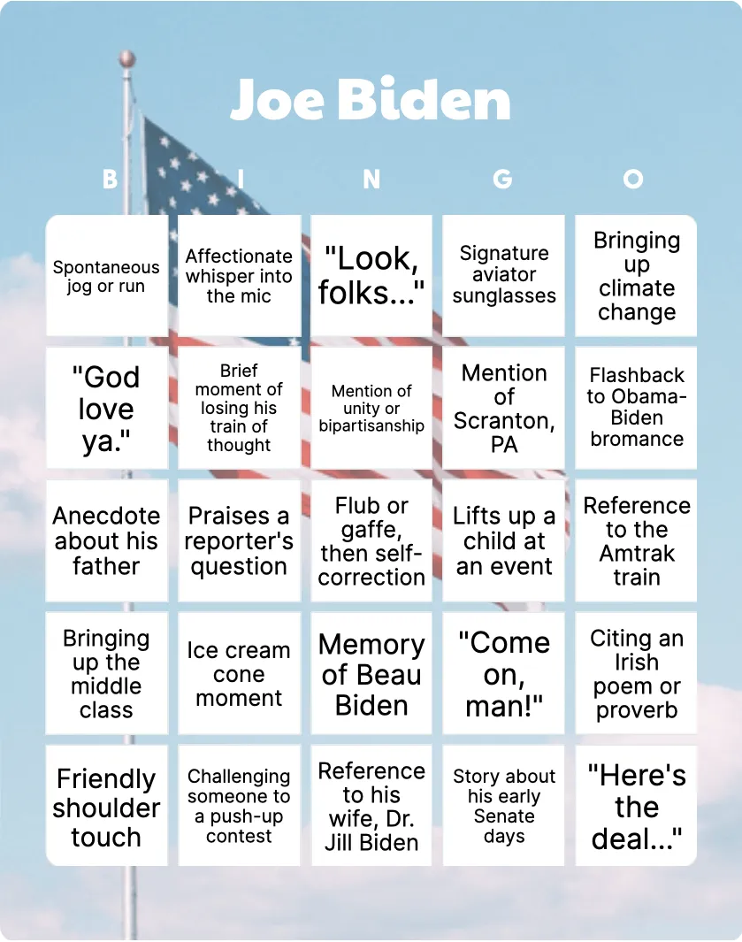 Joe Biden bingo card template