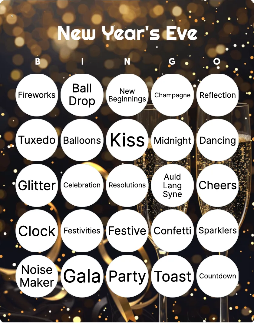 New Year's Eve bingo card template