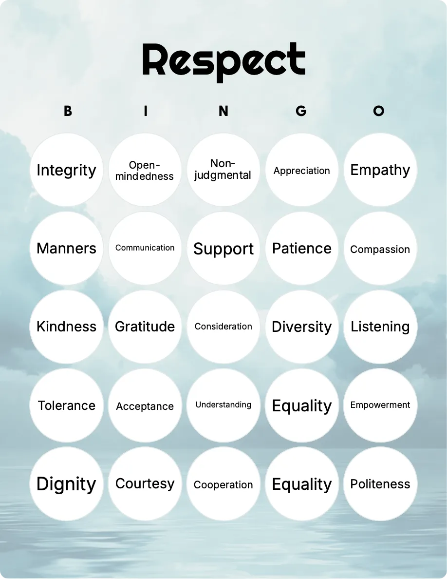 Respect bingo card template