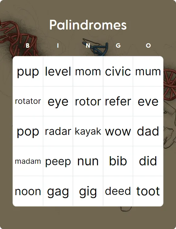 Palindromes bingo