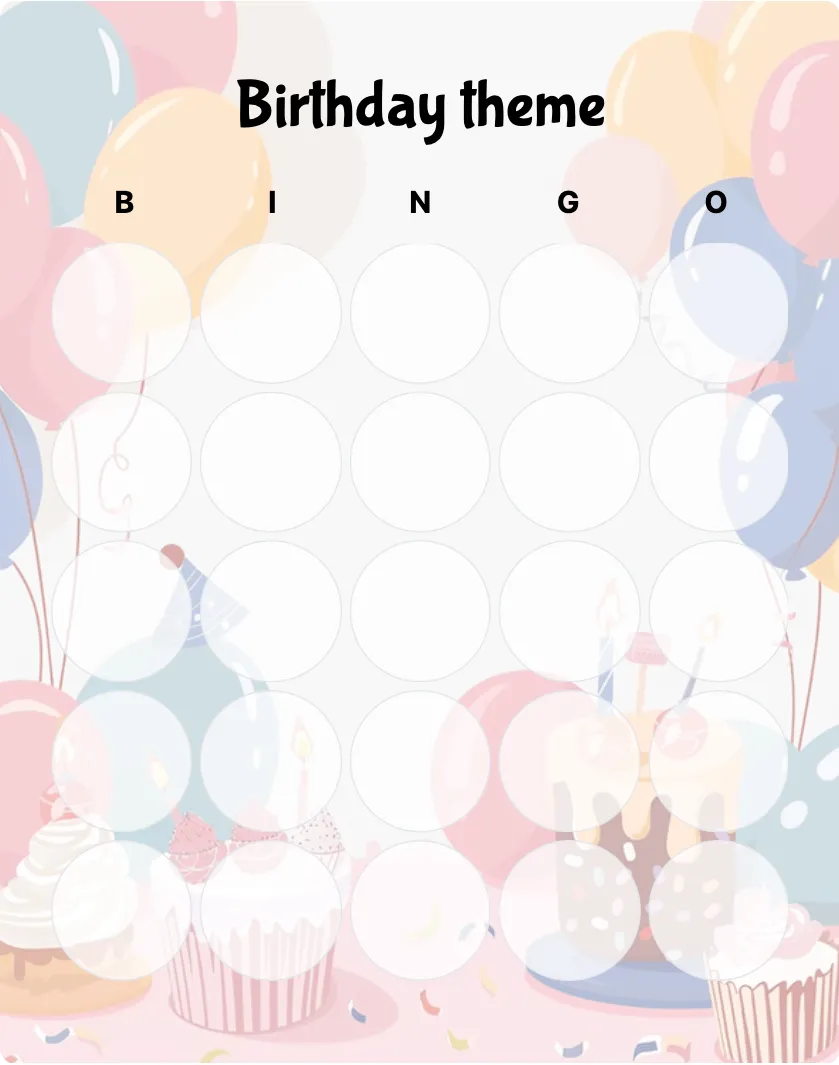 Birthday theme bingo card template