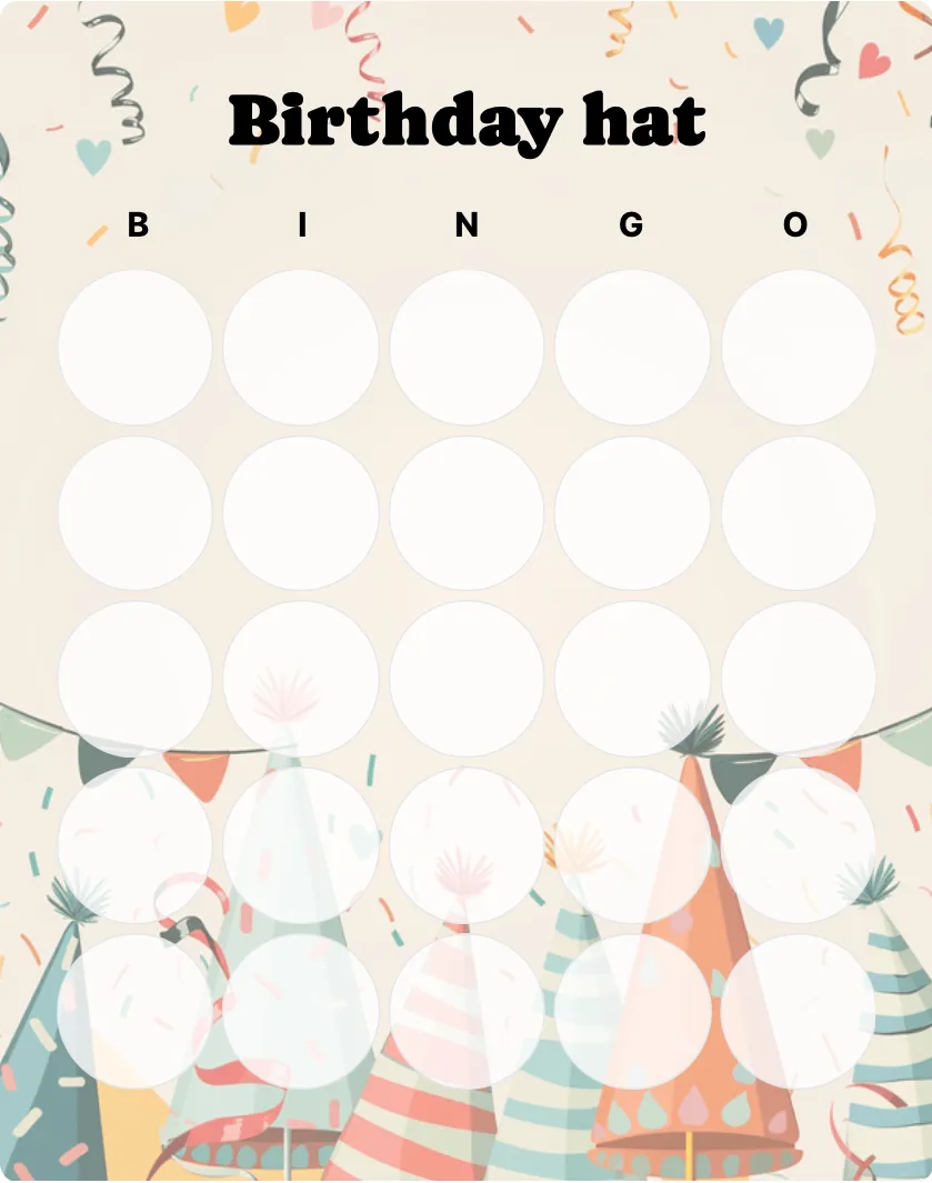 Birthday hat blank bingo card template