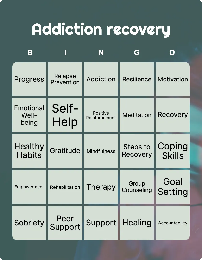 Addiction recovery bingo