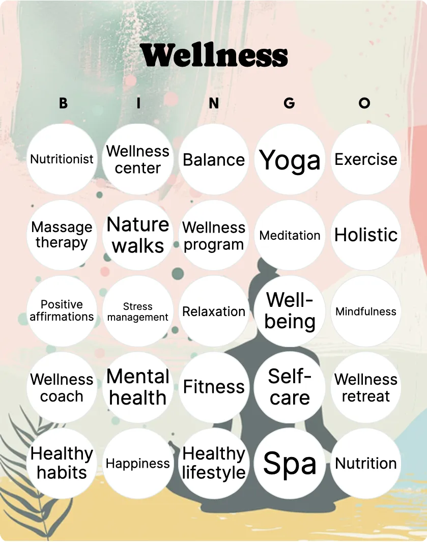 Wellness bingo card template