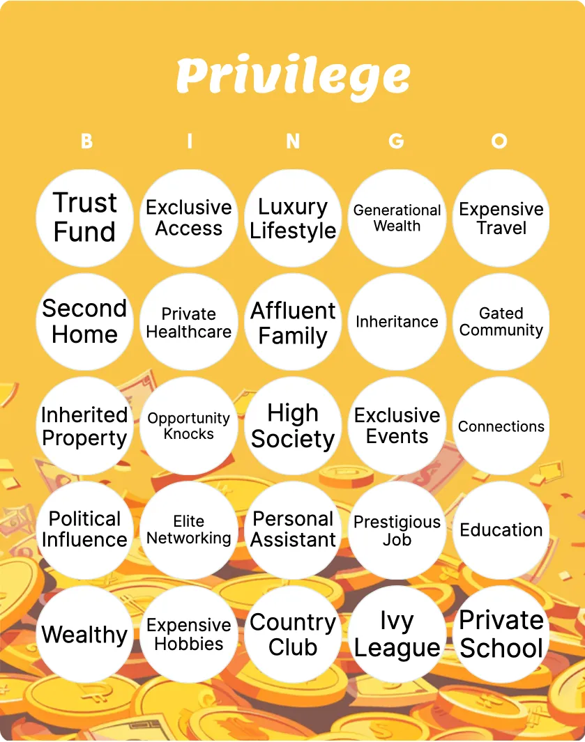 Privilege bingo card template