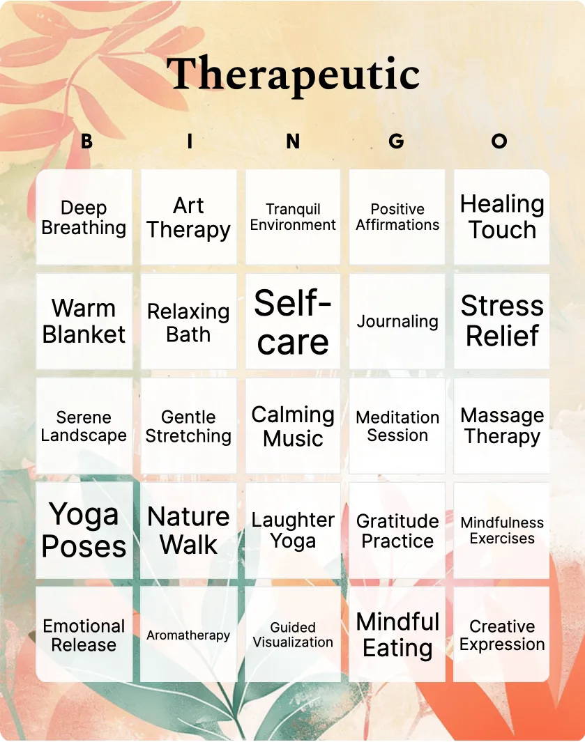 Therapeutic bingo card template