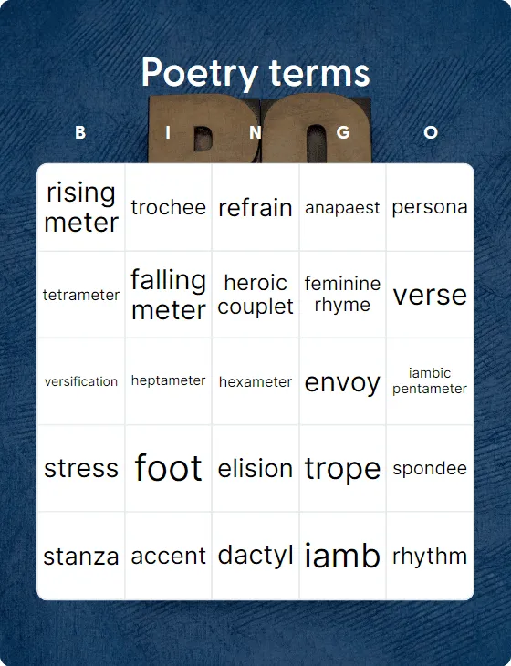 Poetry terms bingo