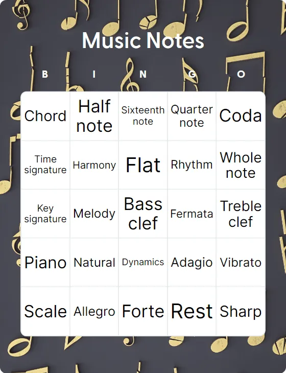 Music notes bingo