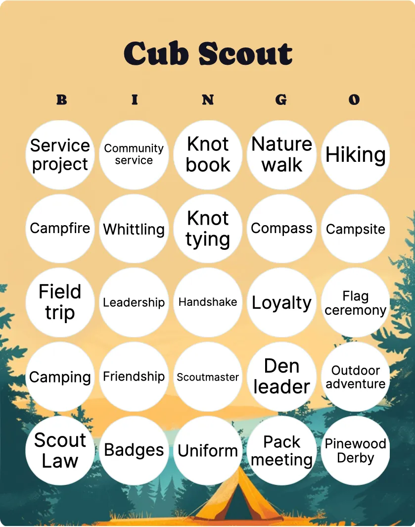 Cub Scout bingo card template