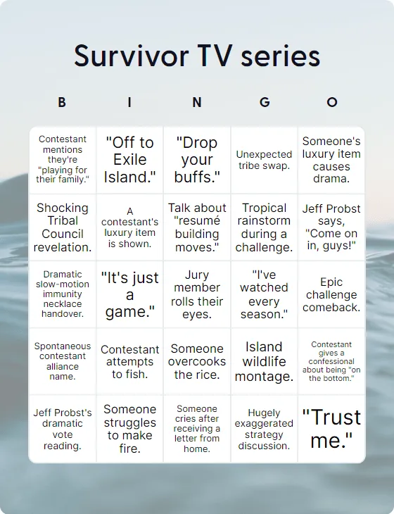 Survivor TV series bingo