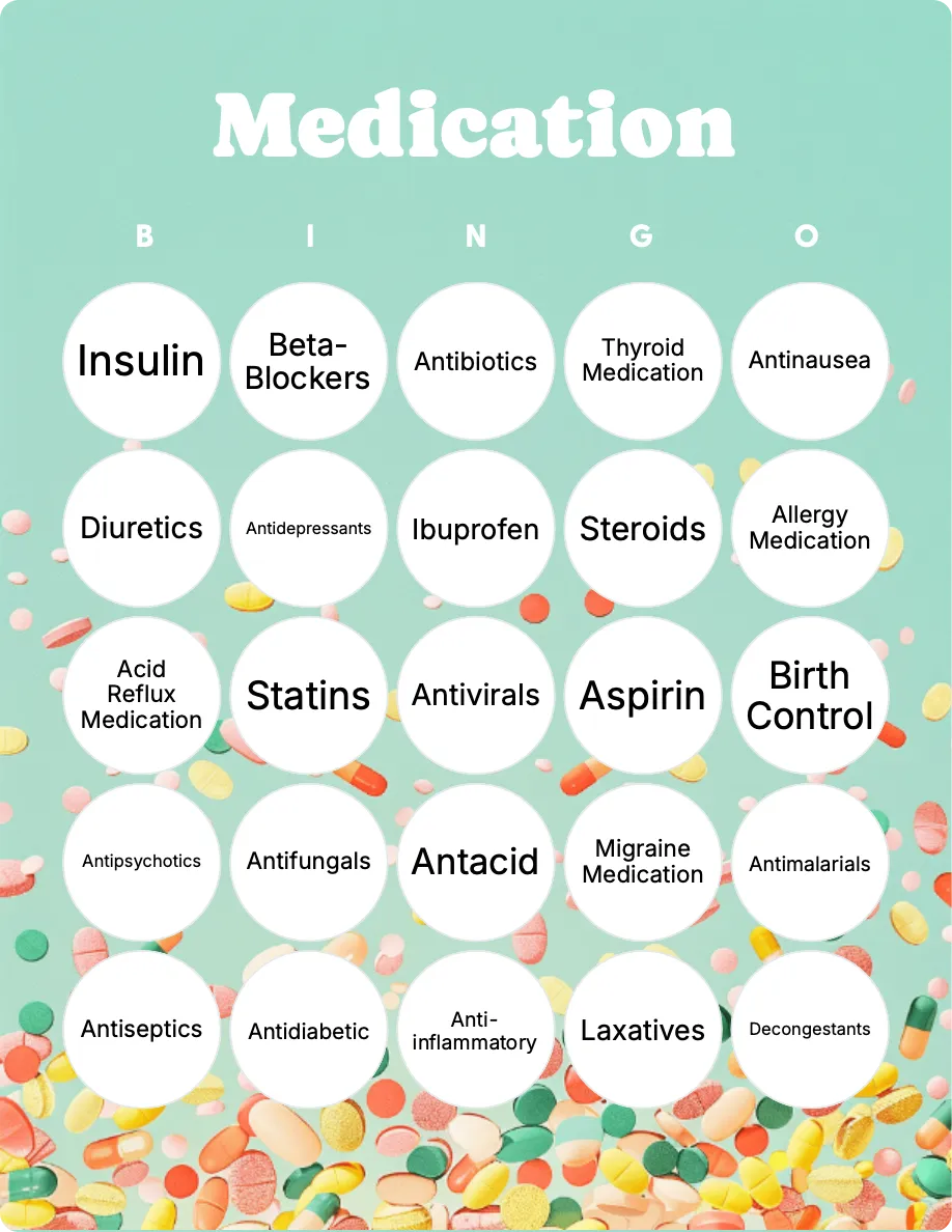 Medication bingo card template