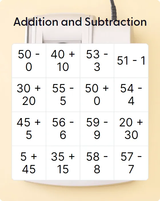 Addition and Subtraction bingo