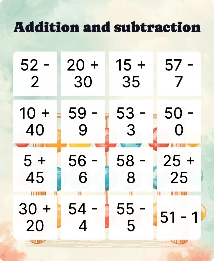 Addition and Subtraction bingo