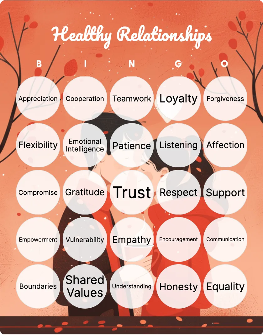 Healthy relationships bingo