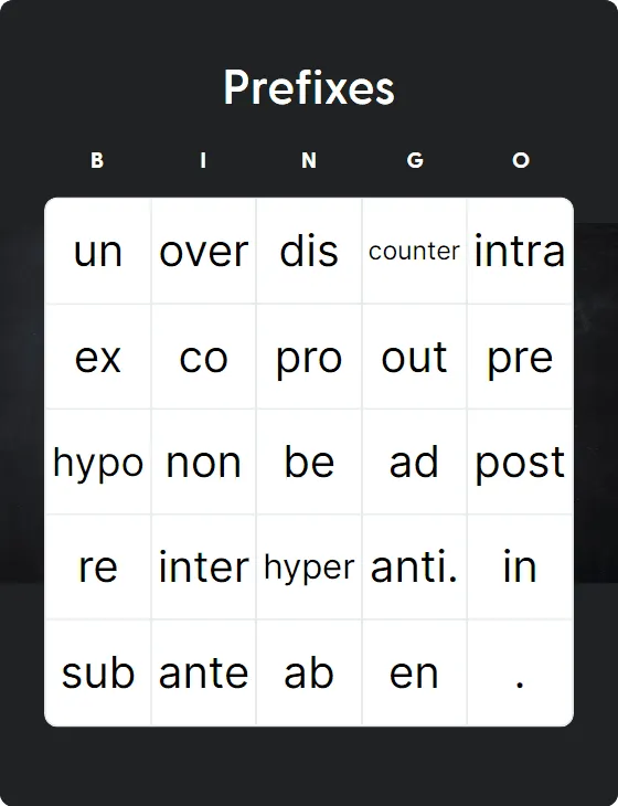 Prefixes bingo