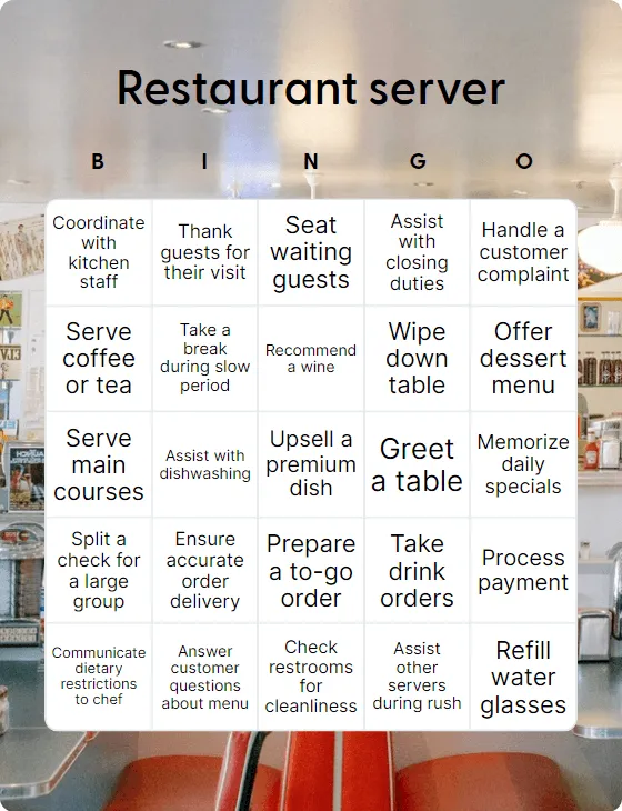 Restaurant server bingo