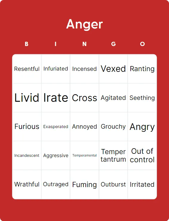 Anger bingo